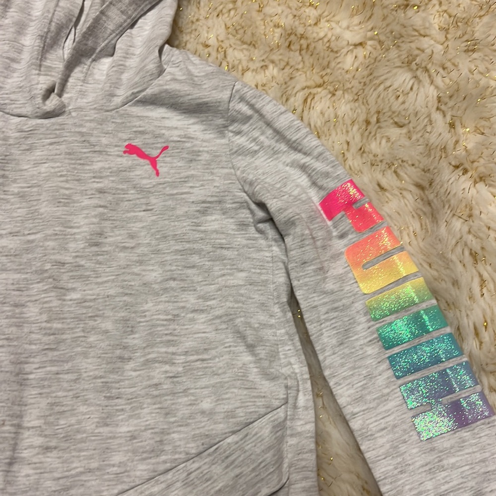 Kids Puma, Long Sleeve Shirt, With Hoodie, Light Grey